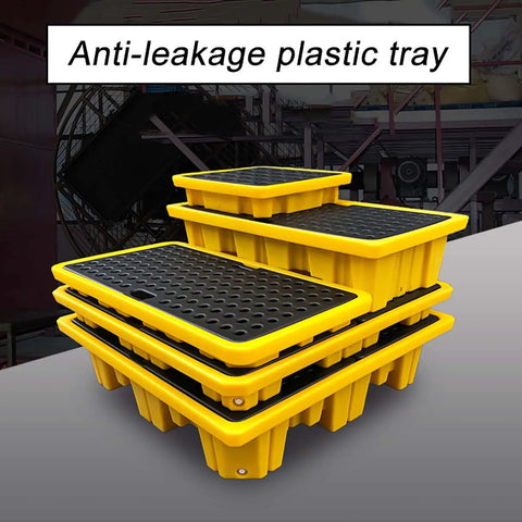 Heavy Duty Plastic Spill Pallet For Oil Drums And Industrial Liquids With Leak Proof Deck shown in stackable design