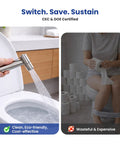 Handheld Toilet Bidet Sprayer With Leak Free Design installed near toilet, showing water spray feature for eco-friendly bathroom cleaning.