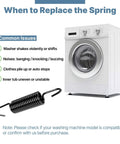 Washer Suspension Spring DC61-01257N Replacement Part next to a front-load washer, addressing shaking and noise issues.