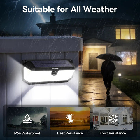 Premium Outdoor Solar Lights Featuring 495 Hella Bright Led Bulbs With Intelligent Motion Detection Rock Solid Weatherproof Construction For Backyard Yard Security Glow