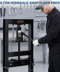 Tough As Nails Six Ton H Frame Hydraulic Shop Press Heavy Duty Steel Workhorse in use for precision metal bending.