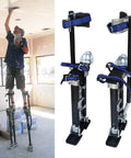 Person using Adjustable Drywall Stilts 15 To 23 Inches for Sheetrock, 225 Lb Capacity, Lightweight Aluminum, dual action springs
