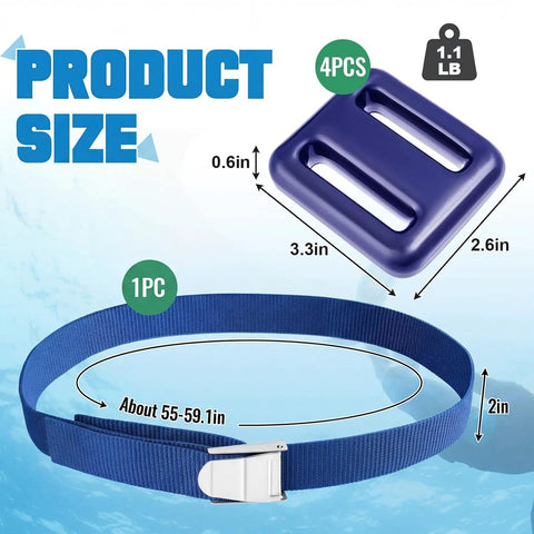 All In One Dive Weights Belt Set For Scuba Diving With Heavy Duty Coated Nylon Weight Belt And Quick Release Buckle Blue