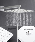 White Shower System With High Pressure Rain Shower Head 12 Inch, water flow, anti-microbial nozzles, 360° adjustable