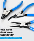 Shop Ready Pro Grade 8 Piece Precision Snap Ring Pliers Set with 7 Inch and 9 Inch internal and external circlip pliers, three angle tips visible.