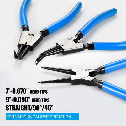 Shop Ready Pro Grade 8 Piece Precision Snap Ring Pliers Set with 7 Inch and 9 Inch internal and external circlip pliers, three angle tips visible.