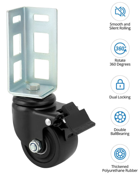 3 Inch PU Caster Wheels For 2x2 Boltless Shelving Racks Four Pack Heavy Duty Mobility Set With 1500 Lb Total Load