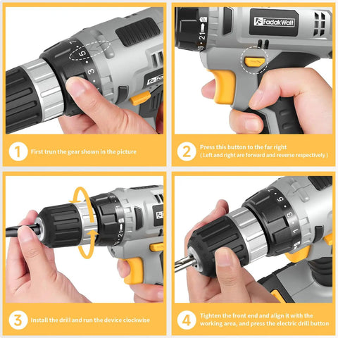 Killer 20V Cordless Drill Set With 2.0 Ah Battery And Charger 30 Nm Torque adjusting gear and keyless chuck setup instructions