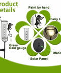 Solar Powered Glass Weather Station Rain Gauge Garden Stake with Freeze Proof Design and Fairy Garden Decor details