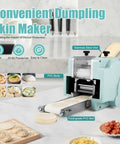 Automatic Commercial Dumpling Skin Maker Machine One Touch Operation, PVC body, stainless steel inlet, creating dough rounds.