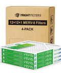 12x12x1 Air Filter 4 Pack MERV 8 Pleated Filters For Home HVAC AC Furnace Replacement, box and filters with white cardboard frame