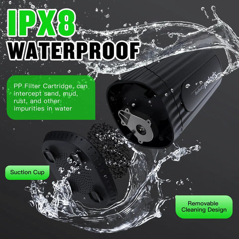 On The Go Camping Shower With 10000mAh Battery, 5 Adjustable Spray Speeds, LED Display, IPX8 Waterproof showing filter parts