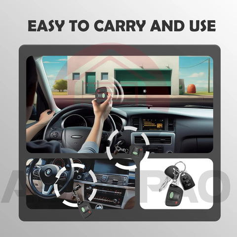 User holding Two Pack Dip Switch Garage Door Opener Remote Replacement for 9 and 12 Dip Switch Models From 1982 to 1996 With 3 Year Warranty and Easy Install Great for DIY Installs in car