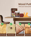 Paintable Wood Filler Kit For Furniture Repair Quick Fix Dents Holes Cracks Stainable White Wood Filler 9.87 Oz Includes Scrapers