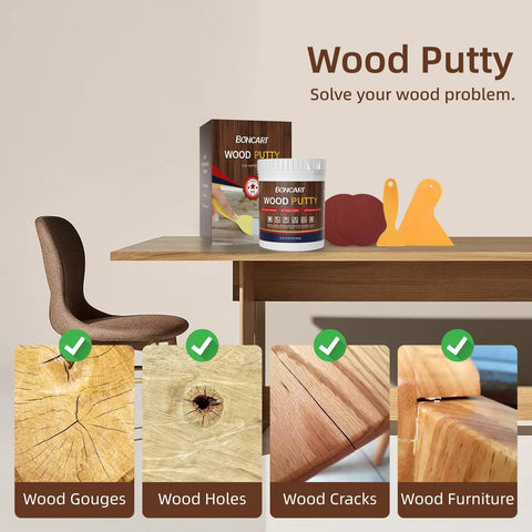 Paintable Wood Filler Kit For Furniture Repair Quick Fix Dents Holes Cracks Stainable White Wood Filler 9.87 Oz Includes Scrapers