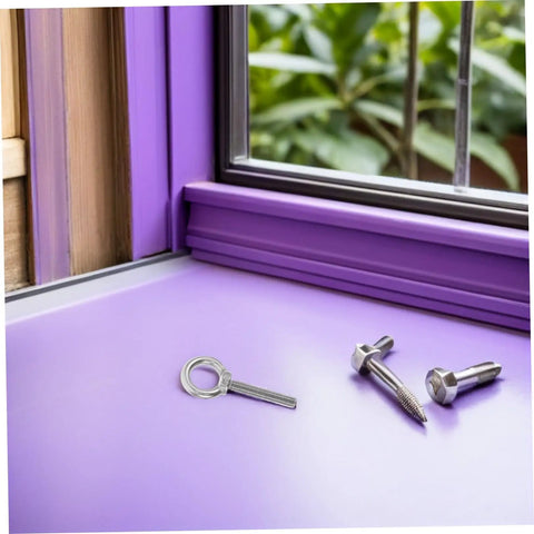 Stainless Steel Extended Eye Bolt M10x60 With Ring Hardware Kit For Heavy Duty Lifting And Outdoor Use Includes Flat Washer, Spring Washer, And Nut Reliable Corrosion Resistant Ring Eye Screw on purple surface