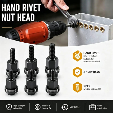 Rivet Nut Assortment Kit With Installation Tool 60 Piece Carbon Steel Set For Automotive Body Panels Metal Frames And Home DIY Projects With M3 M4 M5 M6 M8 Sizes, drill install setup