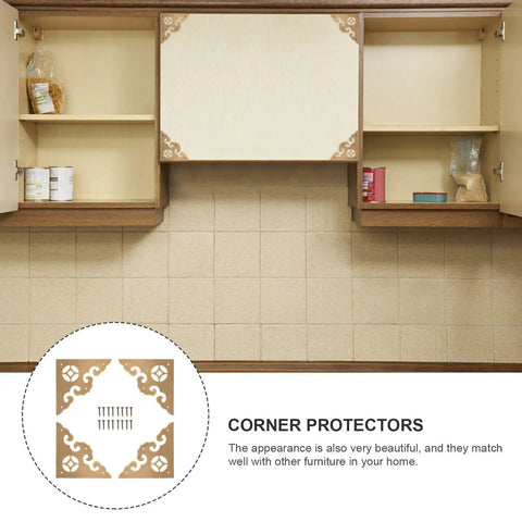 Brass Corner Protectors 4 Pack Heavy Duty Golden Edge Guards for Cabinets in Kitchen