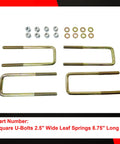 4 Pieces Square U Bolts 2.5 Inch Wide Leaf Springs 8.75 Inch Long For Chevrolet Silverado And GMC Sierra kit with nuts and washers