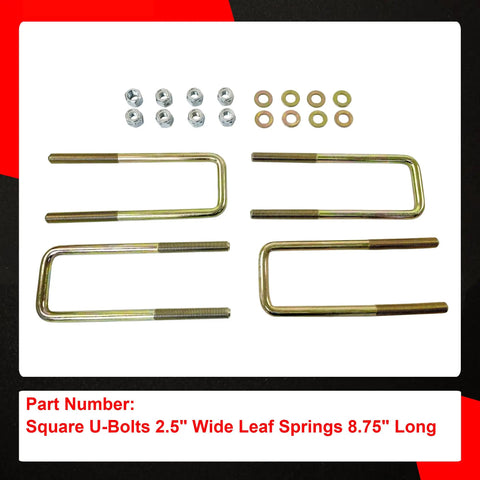 4 Pieces Square U Bolts 2.5 Inch Wide Leaf Springs 8.75 Inch Long For Chevrolet Silverado And GMC Sierra kit with nuts and washers