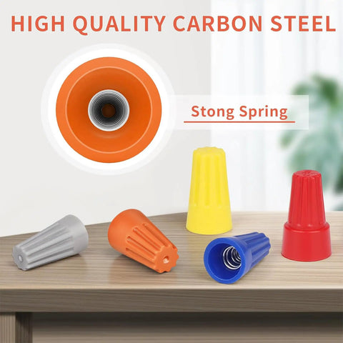 600 Pack Orange Wire Connectors Nuts 18 To 16 AWG Nylon Shell With Metal Spring Insulating Caps, multi-colored variety shown