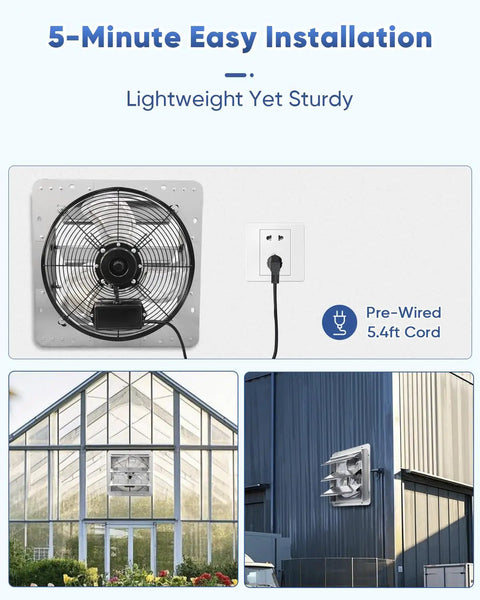 Beefy 14 Inch Shutter Exhaust Fan High Speed 1520 CFM Wall Mounted With 1.65m Power Cord Clears Heat Humidity Dust And Odors In Garages Attics Greenhouses Sheds And Shops