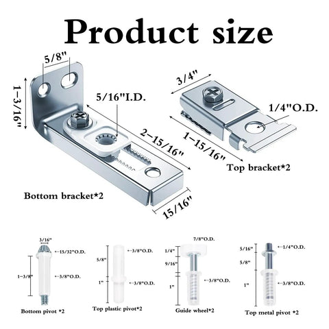 Diagram of 2-Pack Bifold Door Hardware Repair Kit For Closet And Pocket Doors, showcasing top and bottom brackets with measurements.