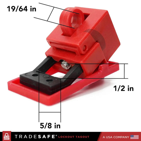 Front view of Clamp On Circuit Breaker Lockout Device Kit 10 Pack For 120/277 Volt Single Pole Toggles Up To 5/8 By 1/2 Inch OSHA Compliant
