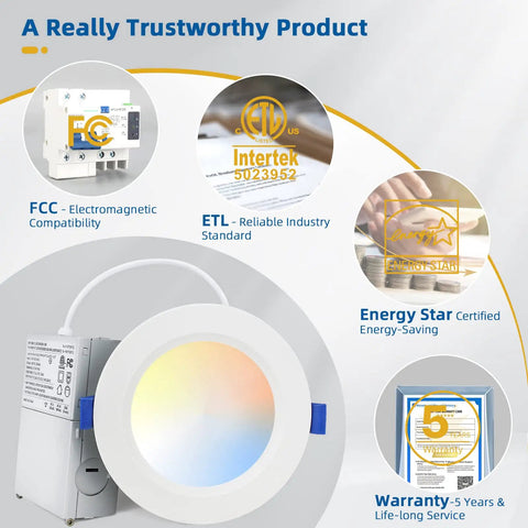 Image showcasing 8 Pack 16W 1800 Lumen 6 Inch Recessed Lighting With Junction Box Equivalent To 200W Incandescent 5000K Daylight Retrofit LED features.