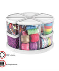 Rotating Craft Organizer Carousel With Nine Removable Canisters And Clear Lids, showing colorful supplies neatly organized