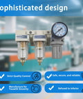 Dual Air Filter And Regulator Combo With Water And Oil Trap Separator And Drying System Pressure Gauge 0 To 150 Psi Manual Drain Poly Bowl And Metal Bracket For One Quarter Inch NPT Lines with quality assurance