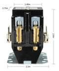 Heavy Duty 40 Amp 24V AC Contactor For Air Conditioner Two Pole Definite Purpose NO Coil With Silver Alloy Contacts And Heavy Lug Terminals For HVAC Up To 600 VAC, shown from front with dimensions