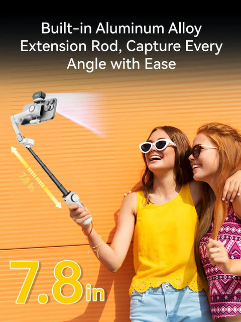 Two women filming with 3 Axis Phone Gimbal With AI Tracking Sensor For Vlogs And Action 8.0 Stabilization Tech, 7.8 inch extension