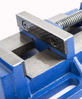 Close-up of 3 Inch Heavy Duty Drill Press Vise serrated steel jaws showcasing solid cast iron construction.