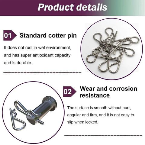 Heavy Duty Hitch Pin Clip Set 15 Pcs For Trailers Tractors Mowers Carts And Trucks Stainless Steel Cotter Pins with description