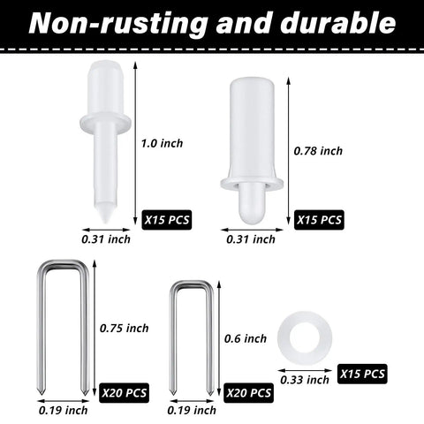 All In One Plantation Shutter Repair Kit With 85 Pieces Sturdy Shutter Louvers Staples Repair Pins Spring Pins Collar Pins Mixed Sizes For Windows DIY Tools And Supplies showing spring pins, repair pins, collar pins, and staples.