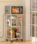 Super Smooth Rollin 4 Tier Microwave Cart With Gotta Have Storage For Coffee Bar Printer Stand Or Kitchen Counter Easy Glide Wheels, featuring a microwave and organized shelves.