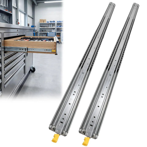 1 Pair Noiseless 76 Inch Side Mount Drawer Slides With Lock For Steel Furniture, Heavy Duty 500 Pound Ball Bearing Tracks