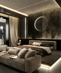 Modern bedroom with ambient LED lighting, highlighting 6-Pack 3.3ft U Shape LED Aluminum Channel System With Milky White Diffuser Cover