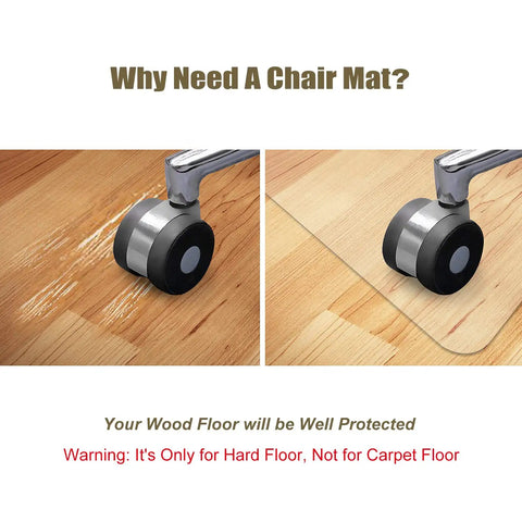 Comparison of wood floor with and without Clear Chair Mat For Hard Floors 30x48 Inch, Transparent Office Floor Protector With Anti Slip Underside