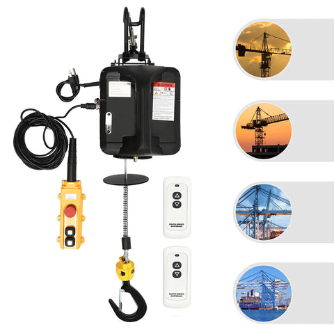 Heavy Duty Electric Lifting Hoist 1100 Lbs Load Capacity Plus 1500 Watt Motor Winch Crane with remote controls and hook.