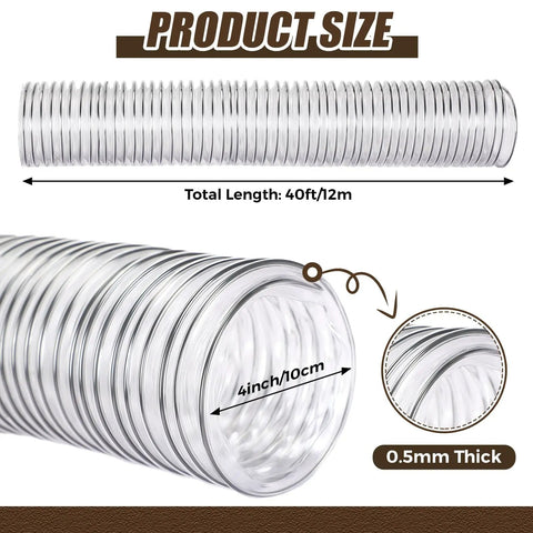 Beefy Heavy Duty 4 Inch 40 Foot PVC Dust Collection Hose For Vacuum Dust Debris And Fume Extraction Clear Flexible Hose
