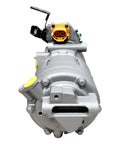 Top Shelf Remanufactured Air Conditioning Compressor in grey with connectors, designed for high performance and reliability.