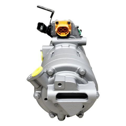 Top Shelf Remanufactured Air Conditioning Compressor in grey with connectors, designed for high performance and reliability.