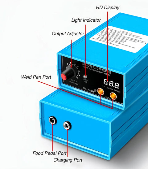 5000W Battery Spot Welder Portable Handheld On The Go Welding Machine For 18650 Battery Packs Adjustable Current 0.1 To 0.15mm Weld Thickness