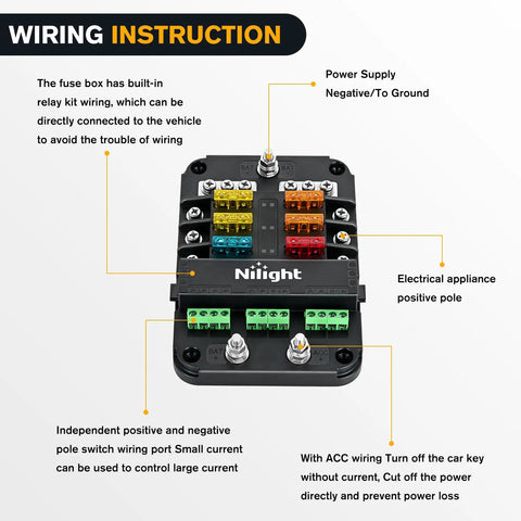 6 Way Fuse Relay Block With Acc Control Negative Bus 12V Blade Holder ATC ATO Box Waterproof Cover Panel For Automotive Cars Motorcycles RVs Vans Heavy Duty Electrical Distribution For All Rigs And Off Road Setups wiring diagram