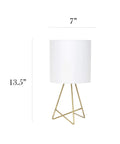 13.5 Inch Down To The Wire Metal Table Lamp With Gold Base And White Fabric Shade, Cord Switch, Fits A15 Bulb, Dope Modern Home Decor