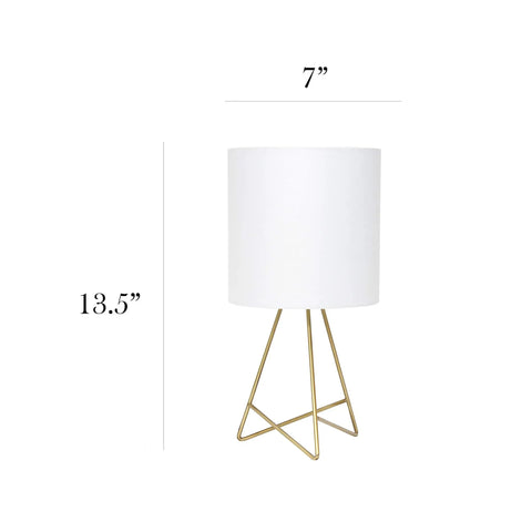 13.5 Inch Down To The Wire Metal Table Lamp With Gold Base And White Fabric Shade, Cord Switch, Fits A15 Bulb, Dope Modern Home Decor
