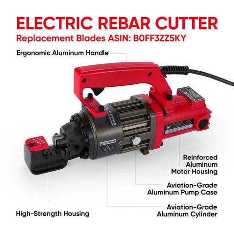 Pekelectric Hydraulic Rebar Cutter 3/4 Inch Power Tool Cuts Steel Bar Fast Heavy Duty Corded Saw with ergonomic aluminum handle.