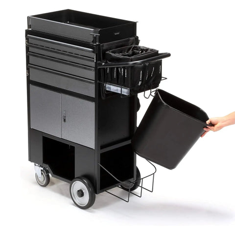 Heavy Duty Rolling Utility Cart With Four Drawers For Trades And Warehouses showing four drawers and detachable trash bin.